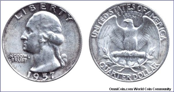 USA, 1/4 dollar, 1957, Ag, Washington.                                                                                                                                                                                                                                                                                                                                                                                                                                                                              