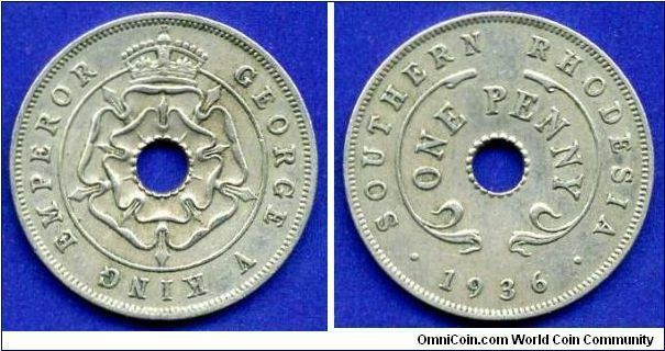 1 penny.
Southern Rhodesia.
George V (1910-1936).


Cu-Ni.