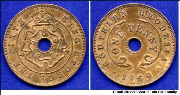 1 penny.
Southern Rhodesia.
George VI (1936-1952) King.


Br.