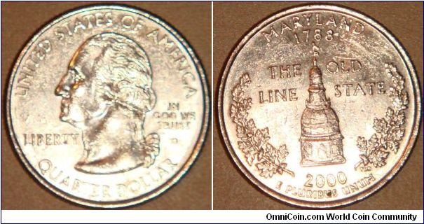 USA, quarter dollar, 2000 Statehood Quarters - Maryland D