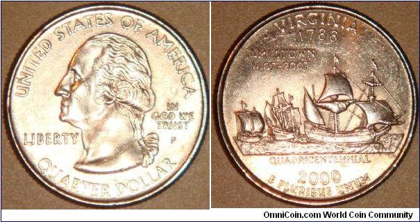 USA, quarter dollar, 2000 Statehood Quarters - Virginia P