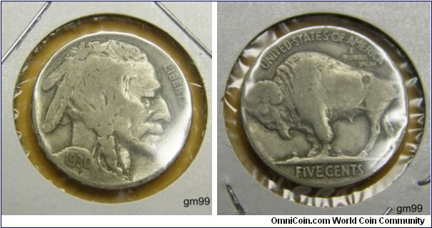 1930,The Indian Head nickel, also known as the Buffalo nickel, was an American nickel five-cent piece.Fraser featured a profile of a Native American on the obverse of the coin, which was a composite portrait of three Native American chiefs: Iron Tail, Big Tree, and Two Moons. The buffalo portrayed on the reverse was an American Bison, possibly Black Diamond, from the Central Park Zoo.