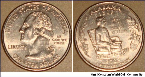 USA, quarter dollar, 2003 Statehood Quarters - Alabama P
