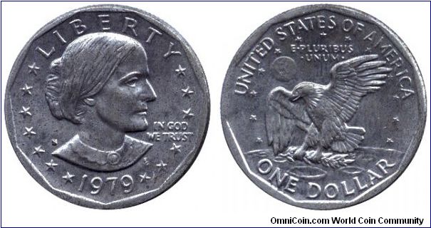USA, 1 dollar, 1979, Cu-Ni, Anthony, Eagle landing on Moon.                                                                                                                                                                                                                                                                                                                                                                                                                                                         