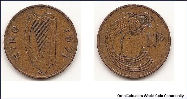 1 Penny
KM#20
3.5600 g., Bronze, 20.3 mm. Obv: Irish harp Rev: Stylized bird
Edge: Plain Note: Styilized bird adapted form an ornamental
detail in the book of Kells