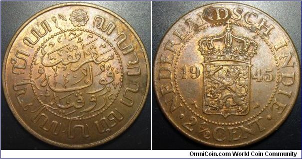 Indonesia 1945 2.5 cents under Dutch control. Nice coin but darn corrosion.