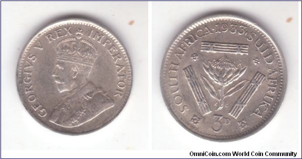 KM-15.2, 1933 South Africa 3 pence
