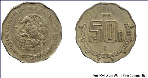 Mexico, 50 centavos, 1993, Al-Bronze.                                                                                                                                                                                                                                                                                                                                                                                                                                                                               