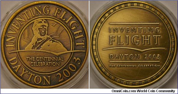 Centennial of flight.  The Wright Brothers home town of Dayton Ohio's commemorative coin.    39 mm.