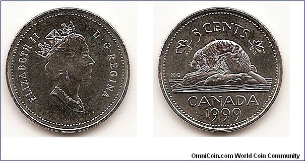 5 Cents
KM#182
4.6000 g. Comp.: Copper-Nickel Ruler: Elizabeth II Obv.:
Crowned head right Rev.: Beaver on rock divides dates and denomination Edge: Plain Size:
19.55 mm.