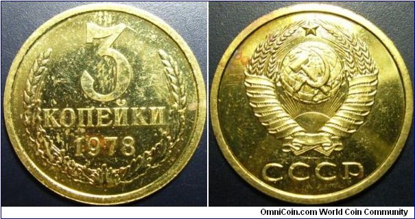 Russia 1978 3 kopeks. Most likely pulled from mintset. Proof-like.