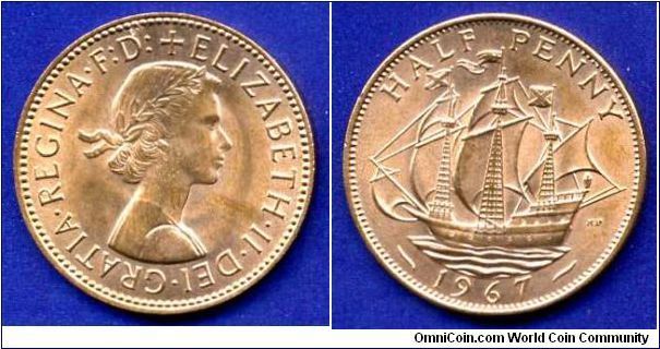 Half penny.
Elizabeth II D.G. Regina F:D:+.


Br.