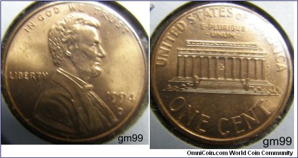 LINCOLN CENTS, MEMORIAL REVERSE. 1994D
