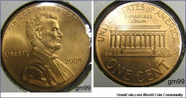 LINCOLN CENT, MEMORIAL REVERSE, 2004D