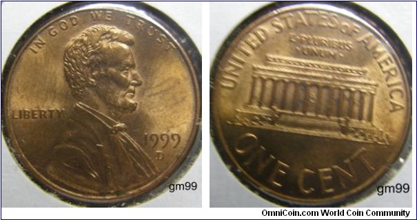 LINCOLN CENT, WHEAT EAR REVERSE,1999D