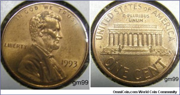 LINCOLN CENT, MEMORIAL REVERSE,1993