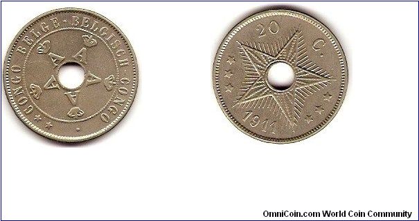Belgian Congo
20 centimes
Albert I