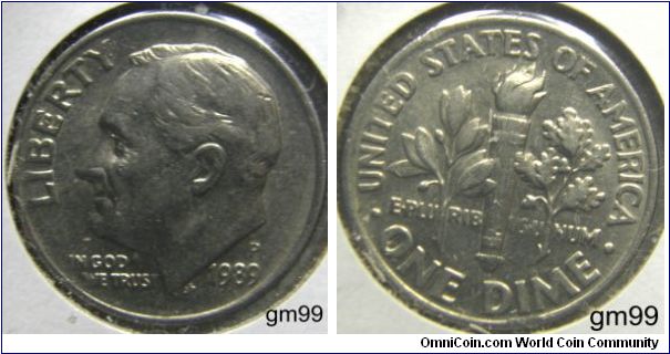 Franklin Delano Roosevelt DIME
1989P, Mintmark: P (for Philadelphia, PA) above the date