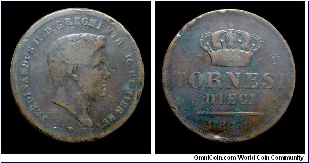 Kingdom of the Two Sicilies - Ferdinand II - 10 Tornesi - Copper (rare)