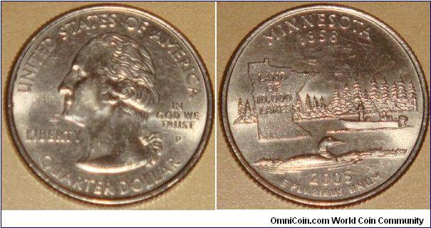 USA, quarter dollar, 2005 Statehood Quarters - Minnesta P