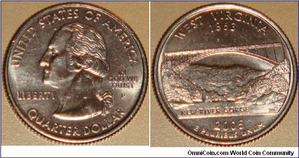 USA, quarter dollar, 2005 Statehood Quarters - West Virginia P