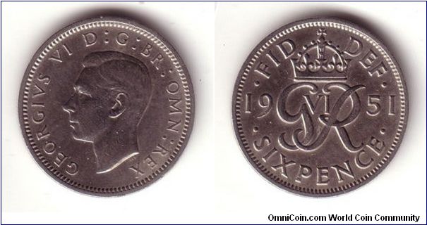 6 Pence, George VI, Second Type