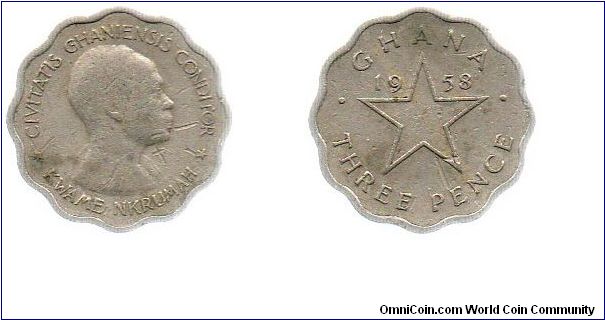 1958 Ghana 3 pence