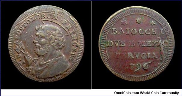 Papal States - Pius VI - 2 1/2 Baiocchi - Perugia Mint - Mm. 30,1 - Copper