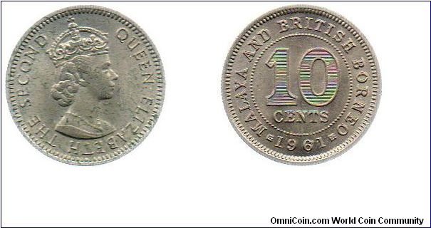 1961 Malaya and British Borneo 10 cents