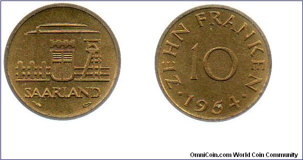 1954 Saarland 10 Franken