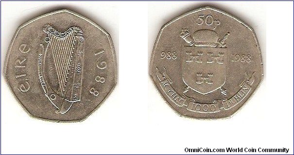 decimal coinage
50 pence
Dublin Millenium