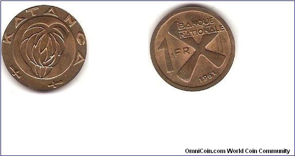 Katanga
1 franc
the rich copper-province of Katanga seceded from the Democratic Republic of Congo from 1961 to 1964