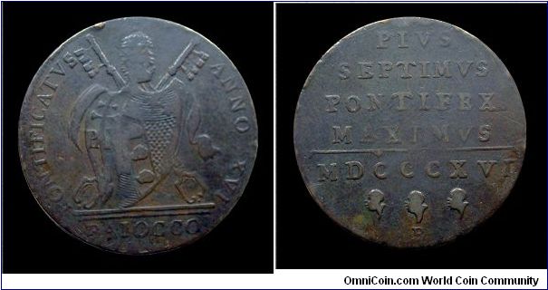Papal States - Pius VII - 1 Baiocco VIII type - Copper