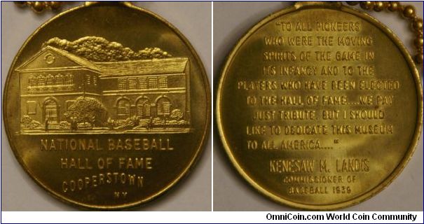 Baseball Hall of Fame medallion, Cooperstown, NY, 31 mm