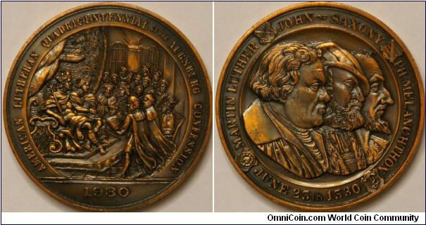Augsburg Confession 400th anniversary, a key event in the life of Martin Luther and of the protestant reformation.  41 mm