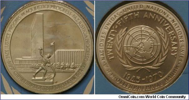United Nations 25th anniversary commemorative medal, Ag, 33 mm