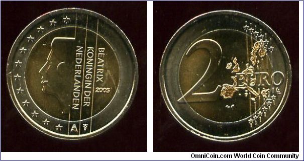 2 euros
Queen Beatrix, her title vertically shown as in the former guilder coin
Map of EU