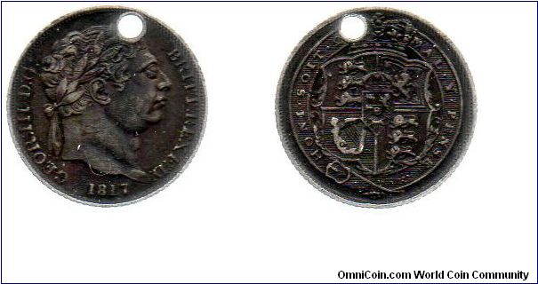 1817 6 pence - holed