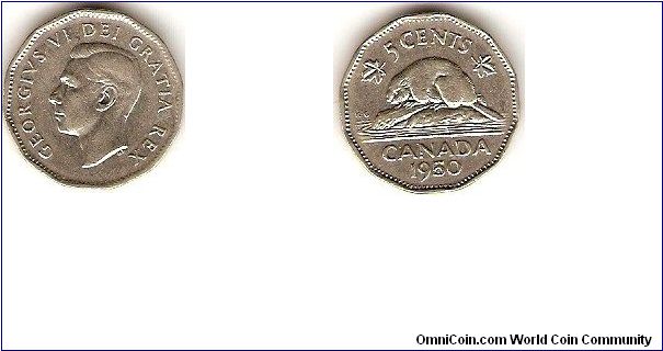 5 cents
George VI
nickel
12-sided
without IND.IMP.