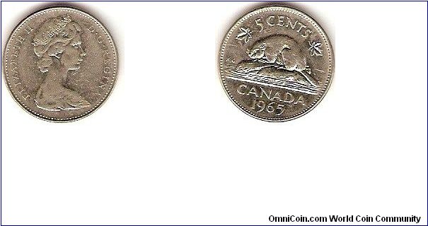 5 cents
Elizabeth II
effigy by Arnold Machin
nickel