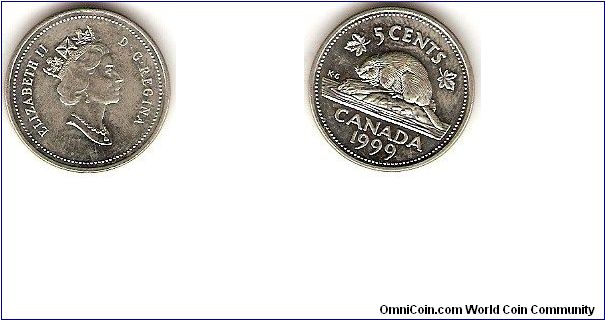 5 cents
Elizabeth II
effigy by Dora de Pedery-Hunt
copper-nickel
