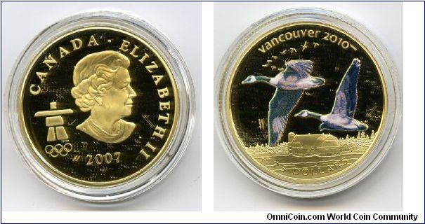 $75 14k gold coin. Canada Geese.
3/9 of 2010 Olympic coloured gold coin series.