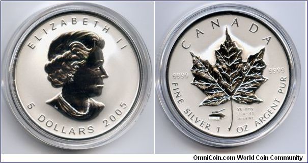 $5 Silver Maple Leaf.

V-E Day privy mark.
Commemorates the 60th anniversary of V-E Day (Victory in Europe) May 8, 1945