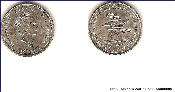 25 cents
125th anniversary of Canadian Confederation
Northwest Territories