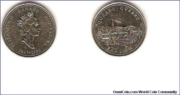 25 cents
125th anniversary of Canadian Confederation
Quebec