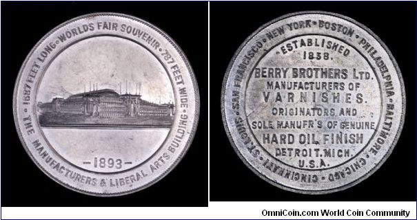 World's Columbian Exposition aluminum advertising medal.