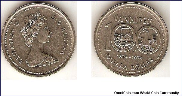 1 dollar
Elizabeth II
Winnipeg centennial 1874-1974
nickel
