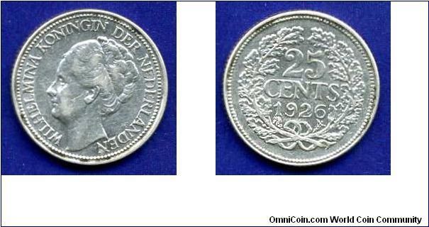 25 cents.
Queen Wilhelmina I (1890-1948).


Ag640f. 3,57gr.