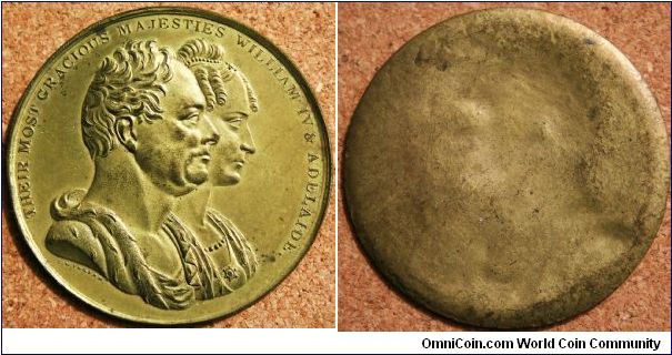 Trial strike of Obverse of William IV & Queen Adelaides Coronation Sept 8th 1831.  Gilt Bronze 54mm by T.W.Ingram