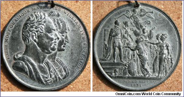 William IV & Queen Adelaide Coronation Sept 8th 1831.  Silvered WM.55mm by T.W.Ingram
